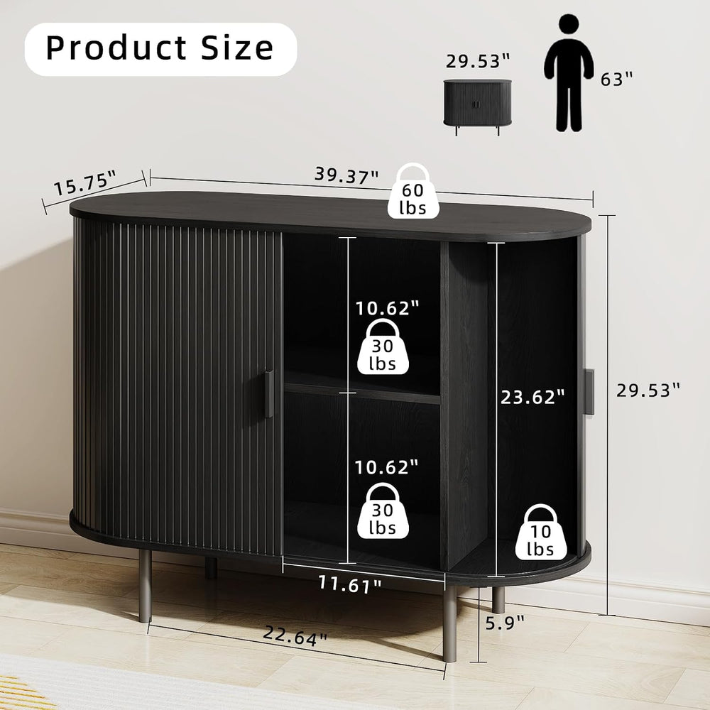 40" Fluted Buffet Sideboard Cabinet with Sliding Door, Black