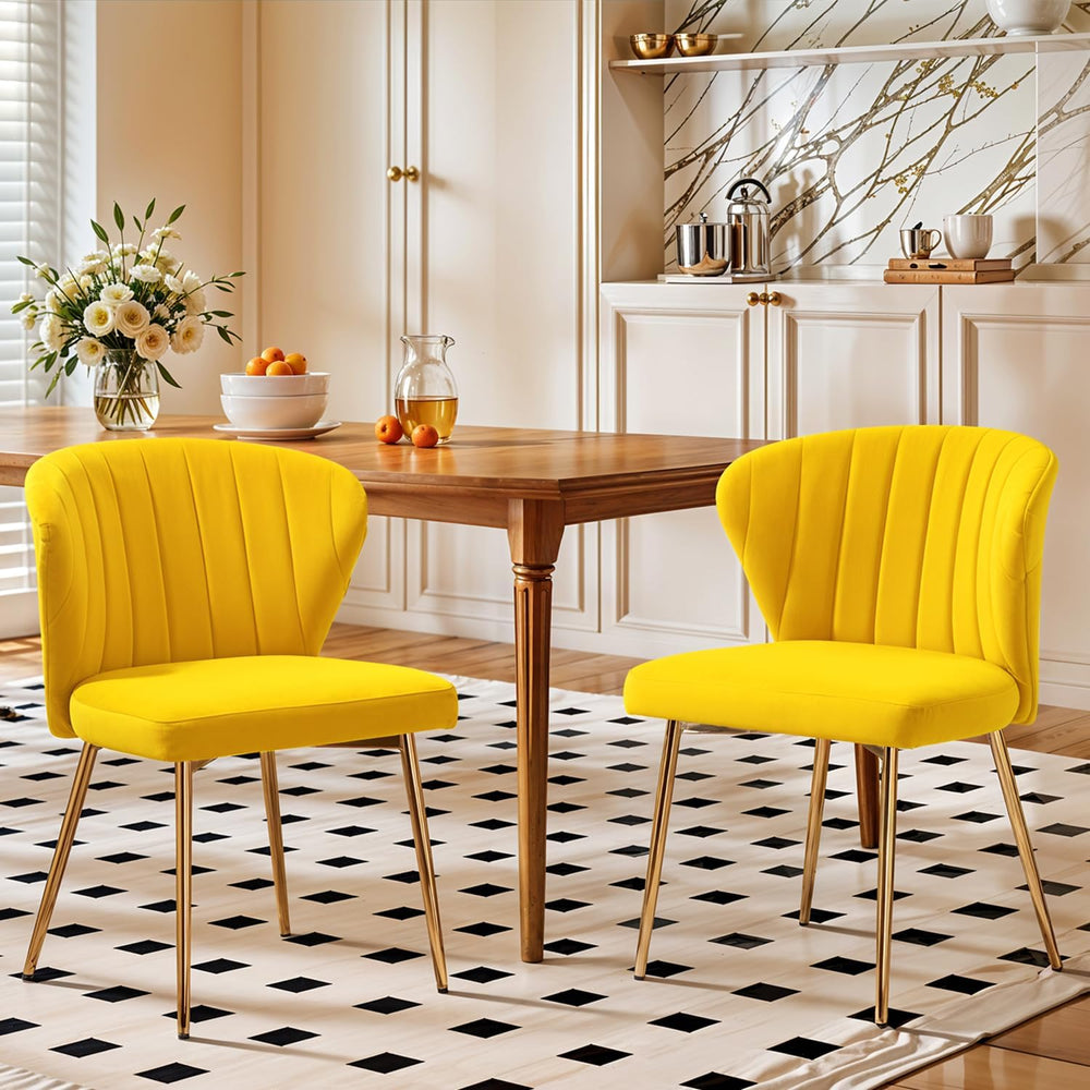 Velvet Dining Chairs Set of 2, Modern Upholstered Vanity Chairs with Golden M...