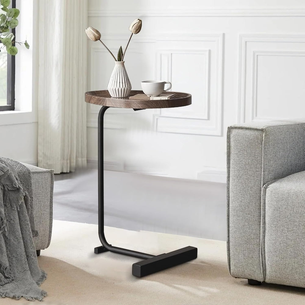 LUCKYERMORE C Shaped End Table,Sofa Side Table with Metal Base,Large Circular...
