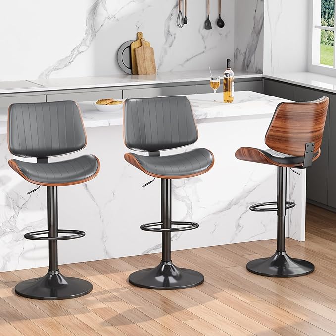 Swivel Bar Stools Set of 4, Adjustable Bentwood Barstools for Kitchen Counter...
