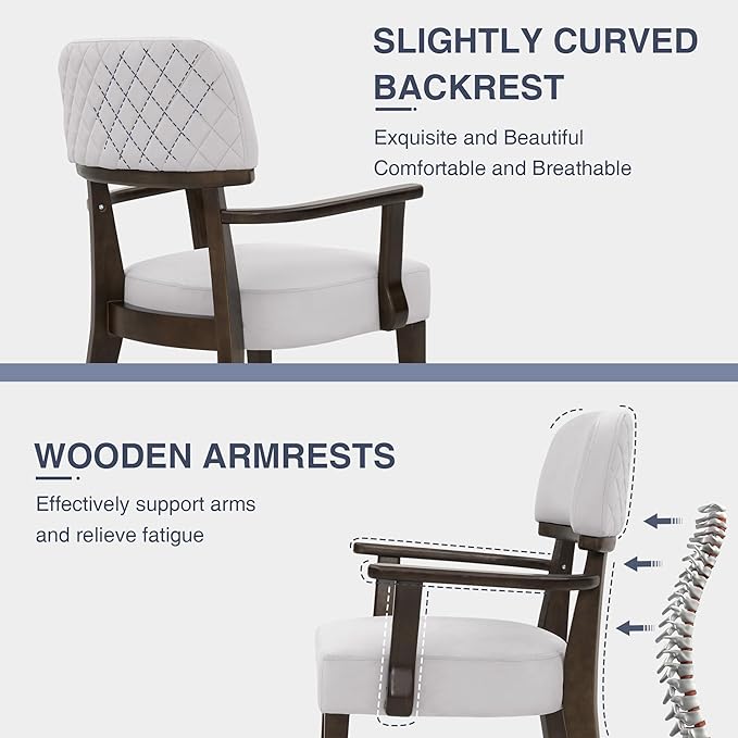 Modern Wood Dining Chairs with Arms, Velvet Upholstered Kitchen Chairs with B...