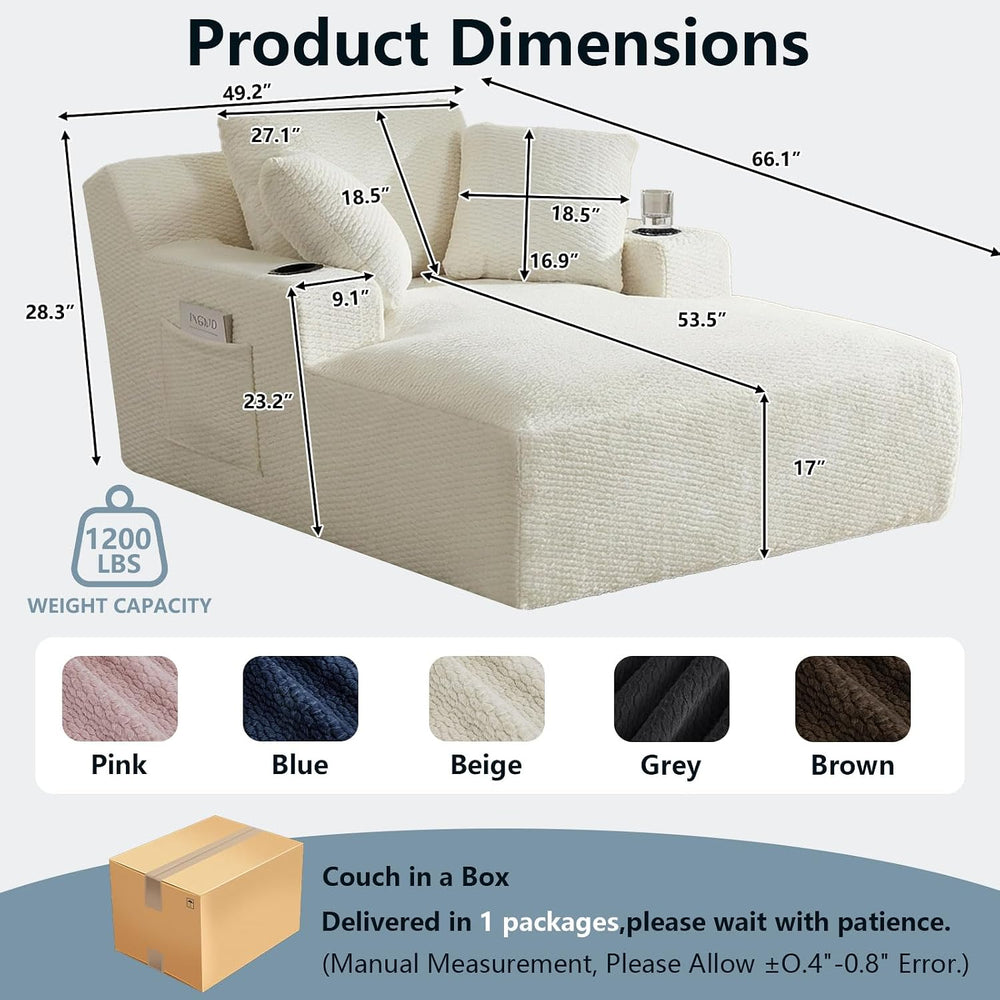 49.2" Oversized Chaise Lounge Chair Indoor,Faux Fur Reading Chair with C...