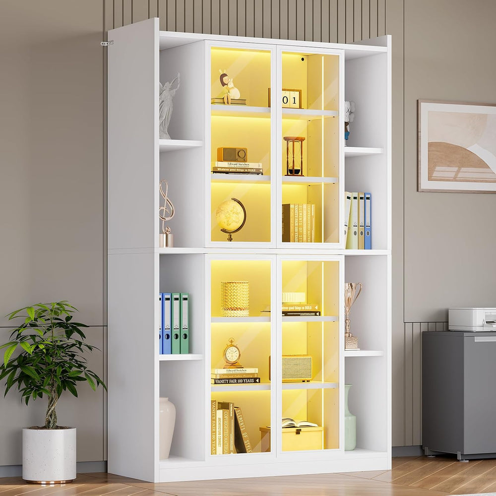 SEDETA 71" Tall 6-Tier Display Cabinet with Doors and Adjustable Shelves