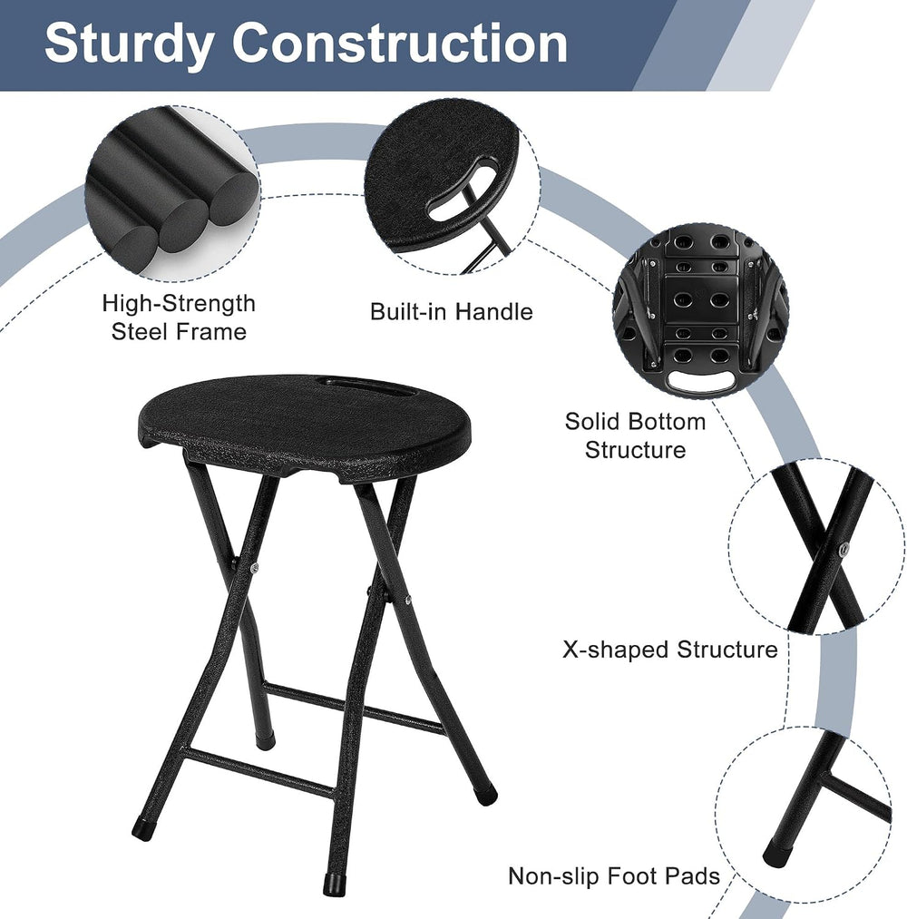 VECELO Folding Stool 18" with Handle, Solid Bottom Support, Iron X-Frame...