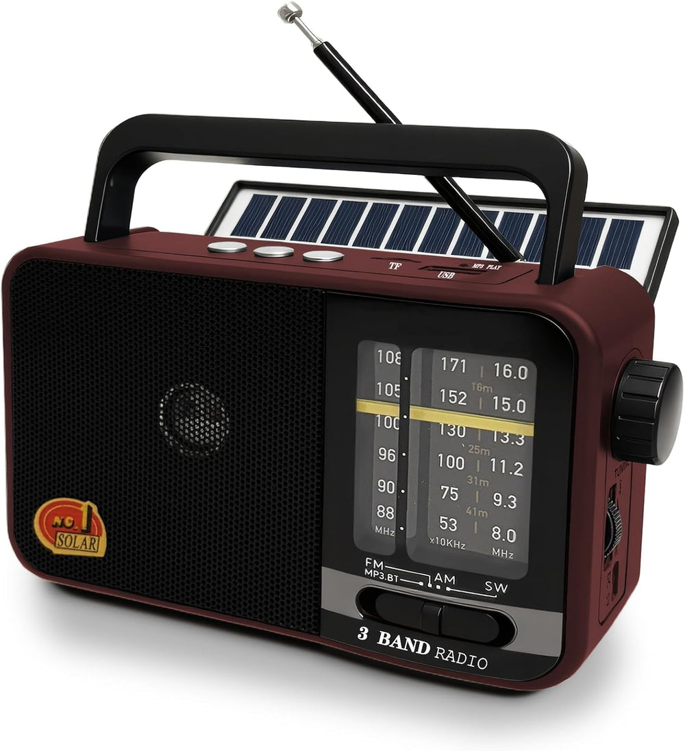 Portable AM FM Shortwave Radio, Bluetooth Solar Powered Emergency Radio