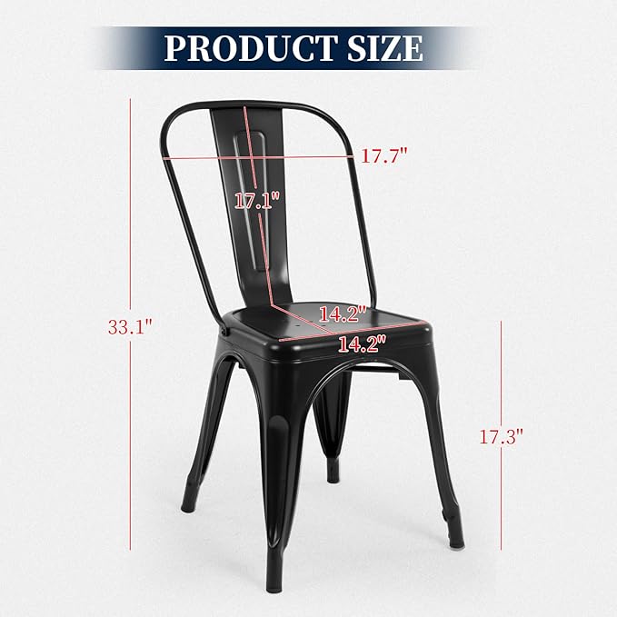 FDW | Metal Dining Chairs | Set of 4 | Black | Stackable Tolix Side Chairs wi...