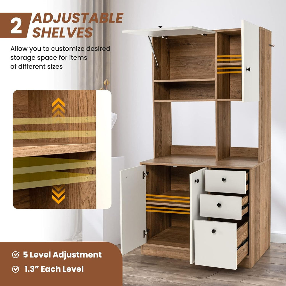 LOKO 71” Tall Kitchen Pantry Storage Cabinet, Freestanding Buffet Hutch with ...