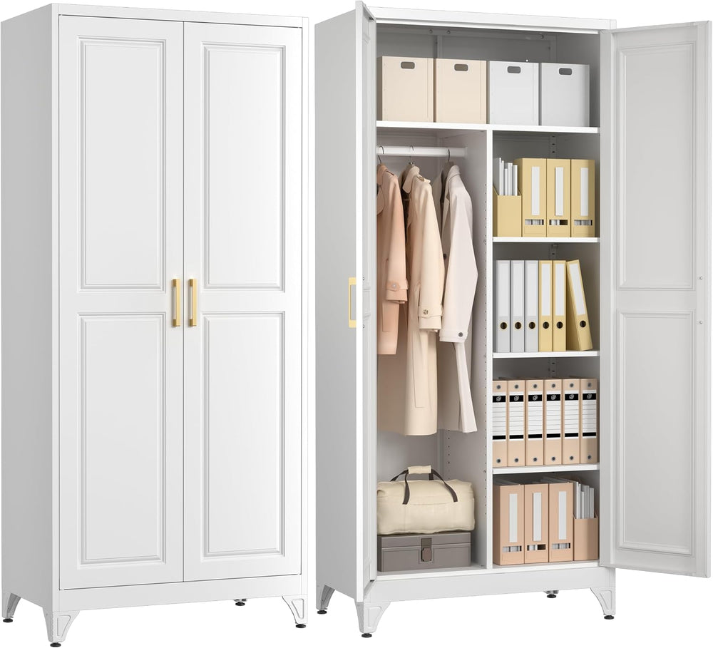 Polup Metal Armoire Wardrobe Closet, 71" Tall Wardrobe Cabinet with 2 Do...