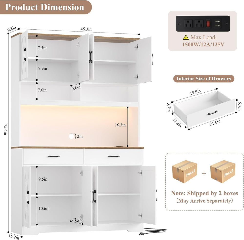 HOSTACK 75" Tall Kitchen Pantry Storage Cabinet, 45" W Hutch Cabine...