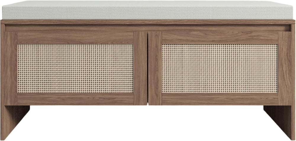 SOFTSEA 39.4" Shoe Storage Bench with Rattan Doors & Cushion, Natura...