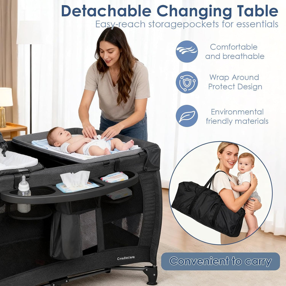 5-in-1 Pack and Play with Bassinet & Changing Table, Black