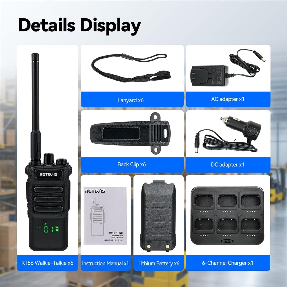 Retevis RT86 2 Way Radio Long Range with 6 Way Charger for Warehouse,6Pack