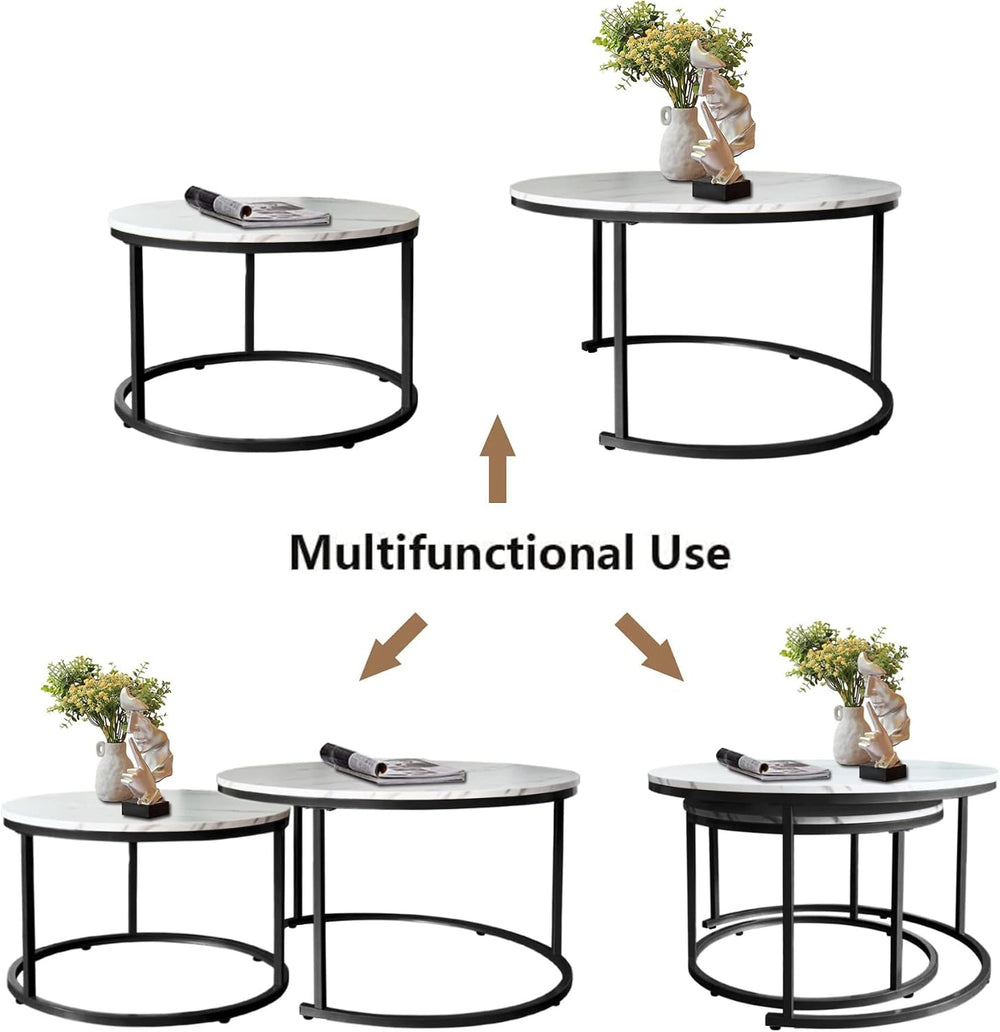 AT-VALY Nesting Table Set of 2,Round Coffee Table,End Side Table with Sturdy ...