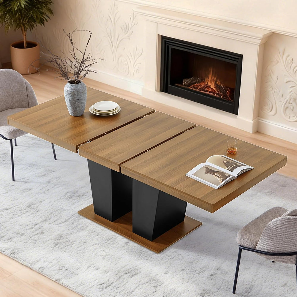 Dining Table Extendable 63 in-79 in for 4-8 Expandable Wood Rectangle with Fl...