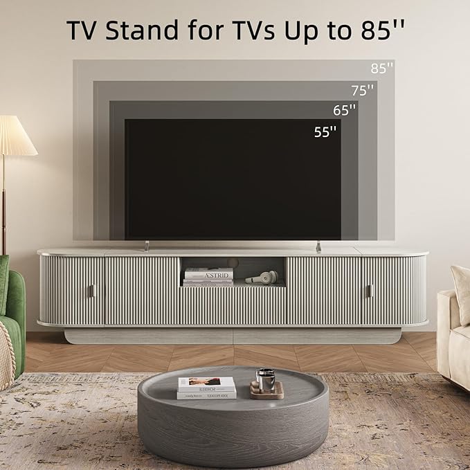 86.61'' Tambour TV Stand for 55-85 Inch, Entertainment Center with La...