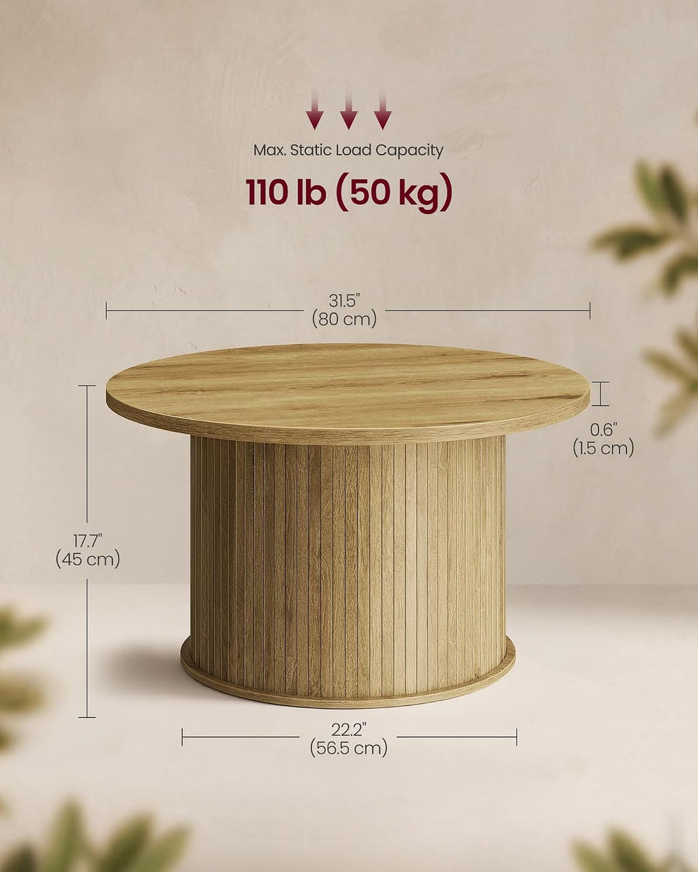 VASAGLE Round Coffee Table, Living Room Table with Tambour Design