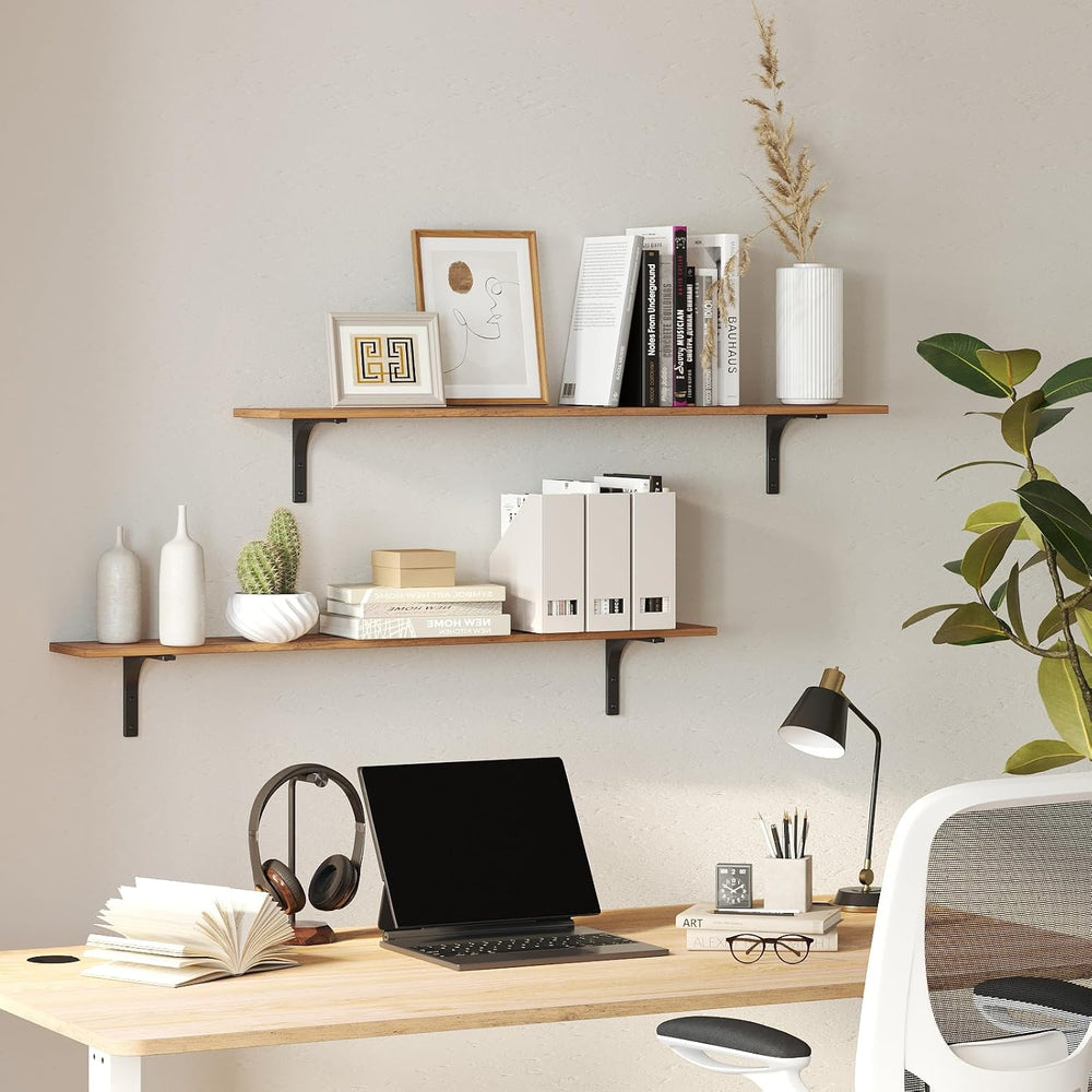 DINZI LVJ Long Wall Shelves, 55.1Inch Wooden Wall Mounted Shelves, Set of 2