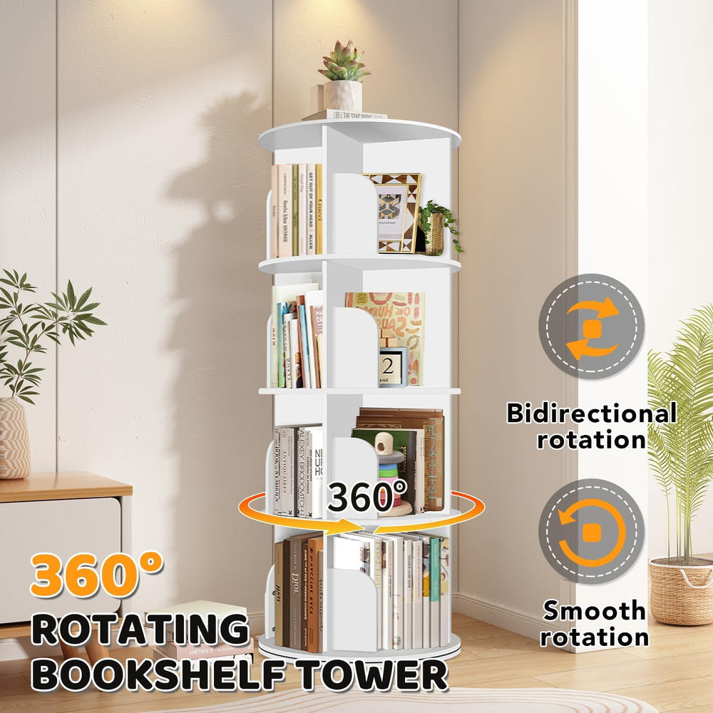 RUNSUNSPRI 4 Tier Rotating Bookshelf Tower, Spinning Bookshelf, Revolving 360...