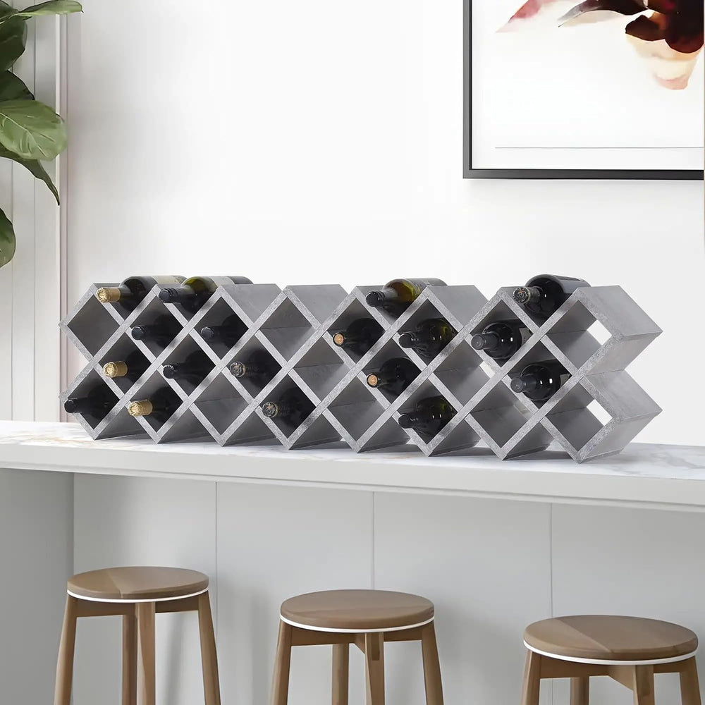Kings Brand Furniture 30-Bottle Wine Rack – Geometric Grid Design, Modern Cou...