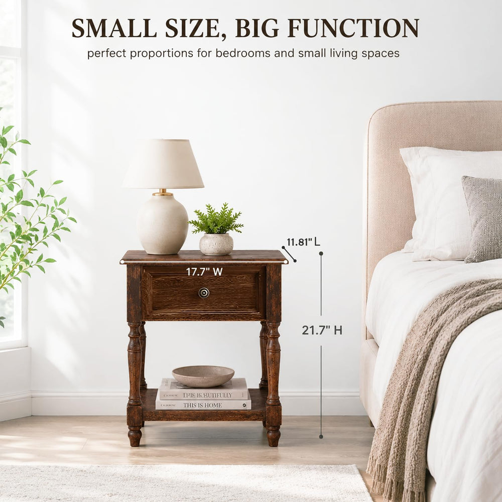 YUNMUARY-Solid Wood Nightstand,Entryway Table with Storage,Side Tables with D...