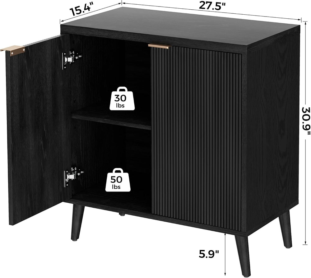 Homleke Buffet Cabinet with Storage, Modern Fluted Accent Sideboard with Door...
