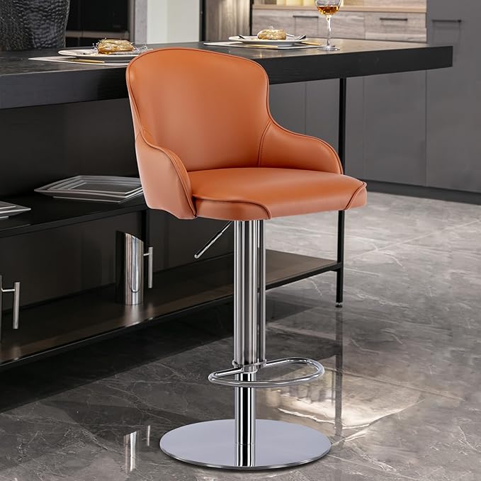 Black Titanium Stainless Steel Bar Stools,Grade Modern Leather Bar Chair with...