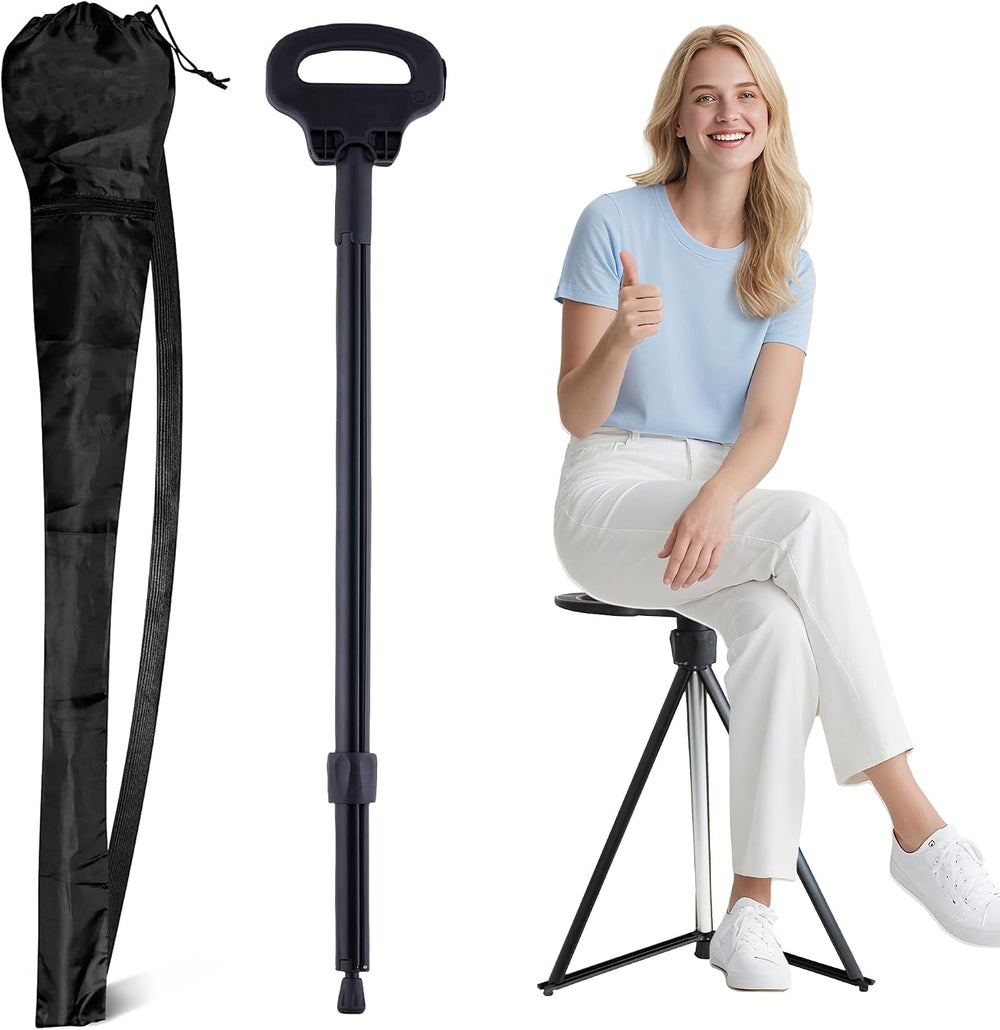 ALEVMOOM Walking Cane with Seat Folding Lightweight, 2-in-1 Cane Stool for Ad...
