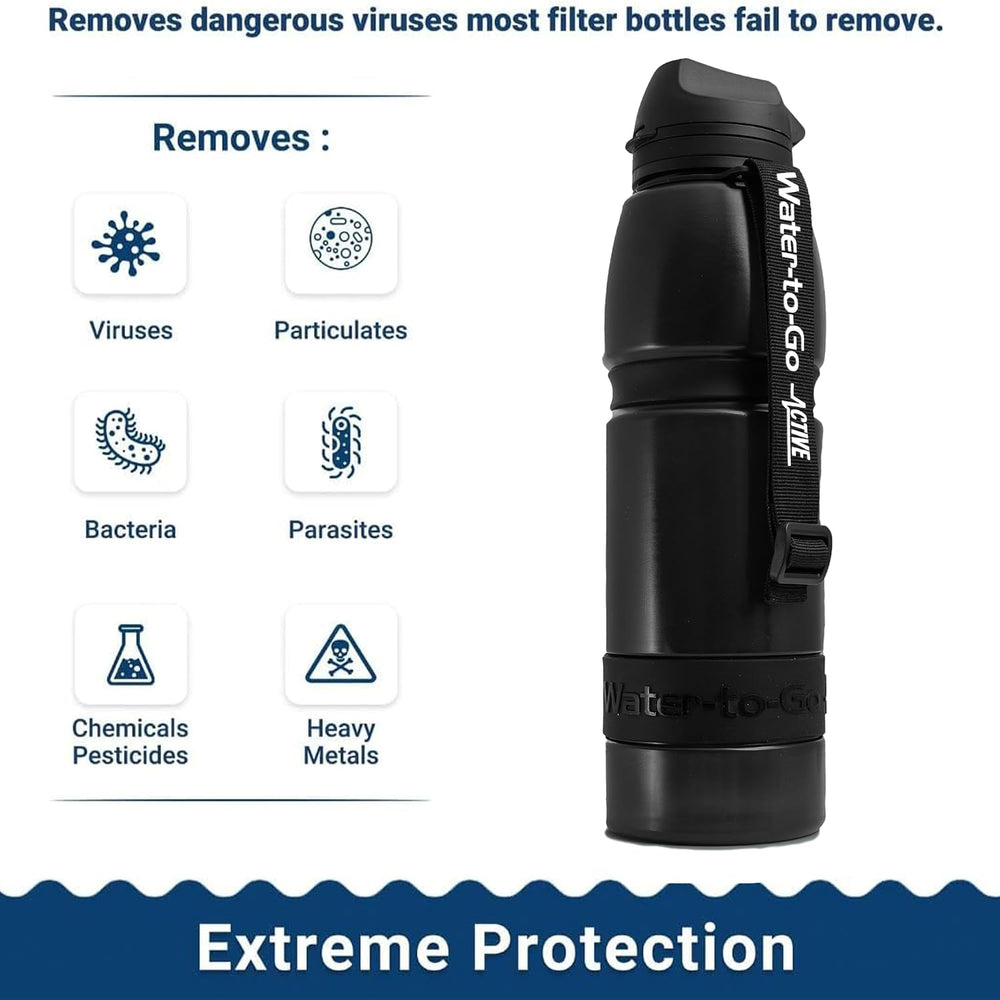 Water-to-Go Water Filter Bottle, 1 Liter, Jet Black