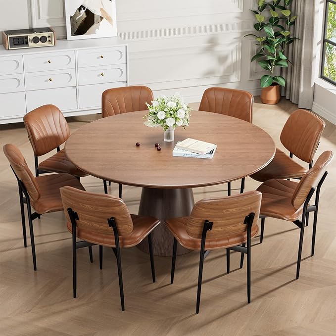 Dining Chairs Set of 6, Mid-Century Modern Upholstered PU Leather Chairs with...
