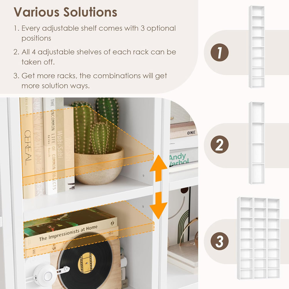 FOTOSOK White Bookshelf 8-Tier Narrow Bookshelf, 11.6 X 9.3 X 70.9 Tall CD DV...