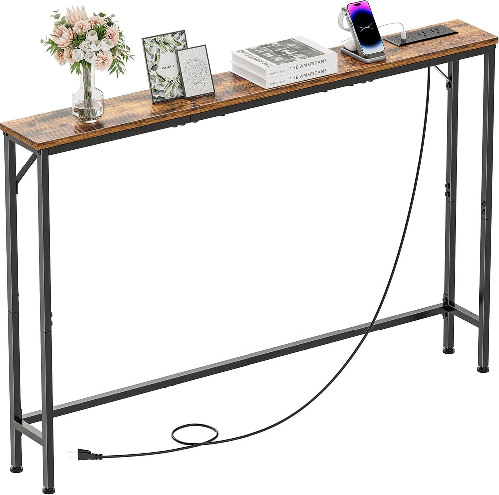47.2" Console Table with Power Outlets, Narrow Entryway Table with Charg...