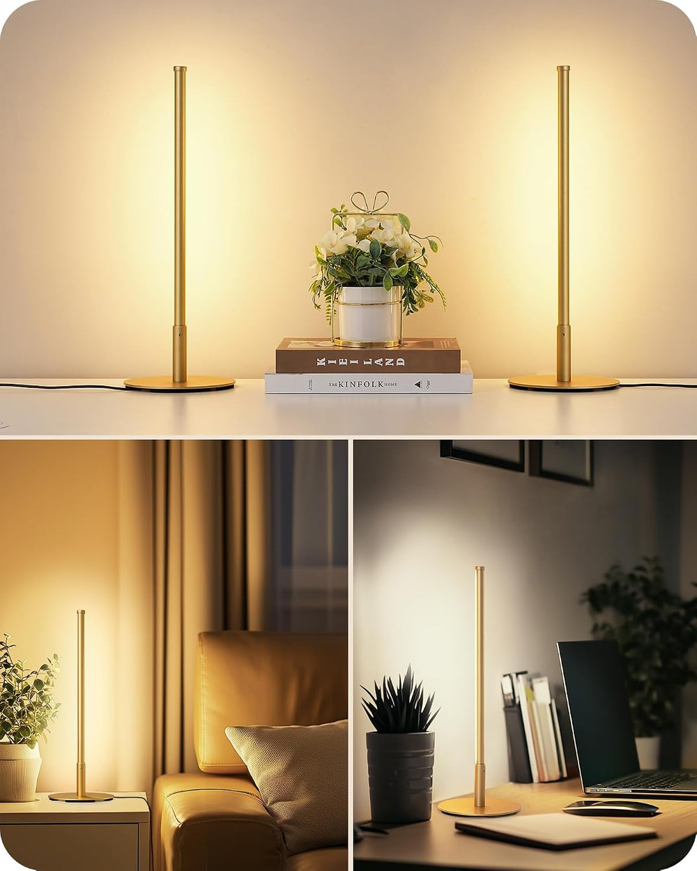 EDISHINE LED Table Lamp, Modern Dimmable Desk Lamps Metal Finish, Gold