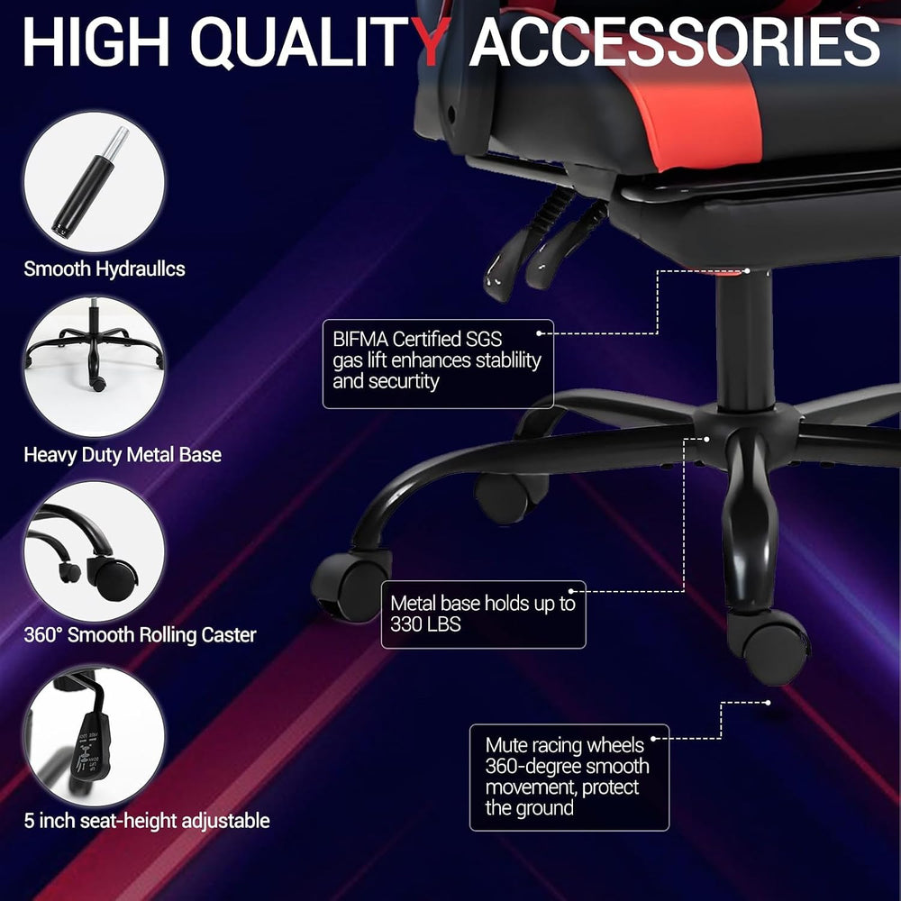 Gaming Chair with Footrest for Adults, PU Leather Massage Racing Video Game C...