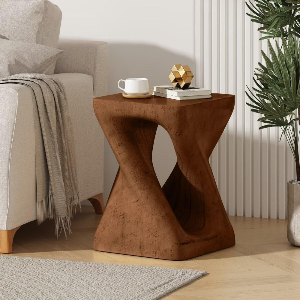 Modern End Table Square Solid Wood Pedestal Side Table Rustic Plant Stand wit...