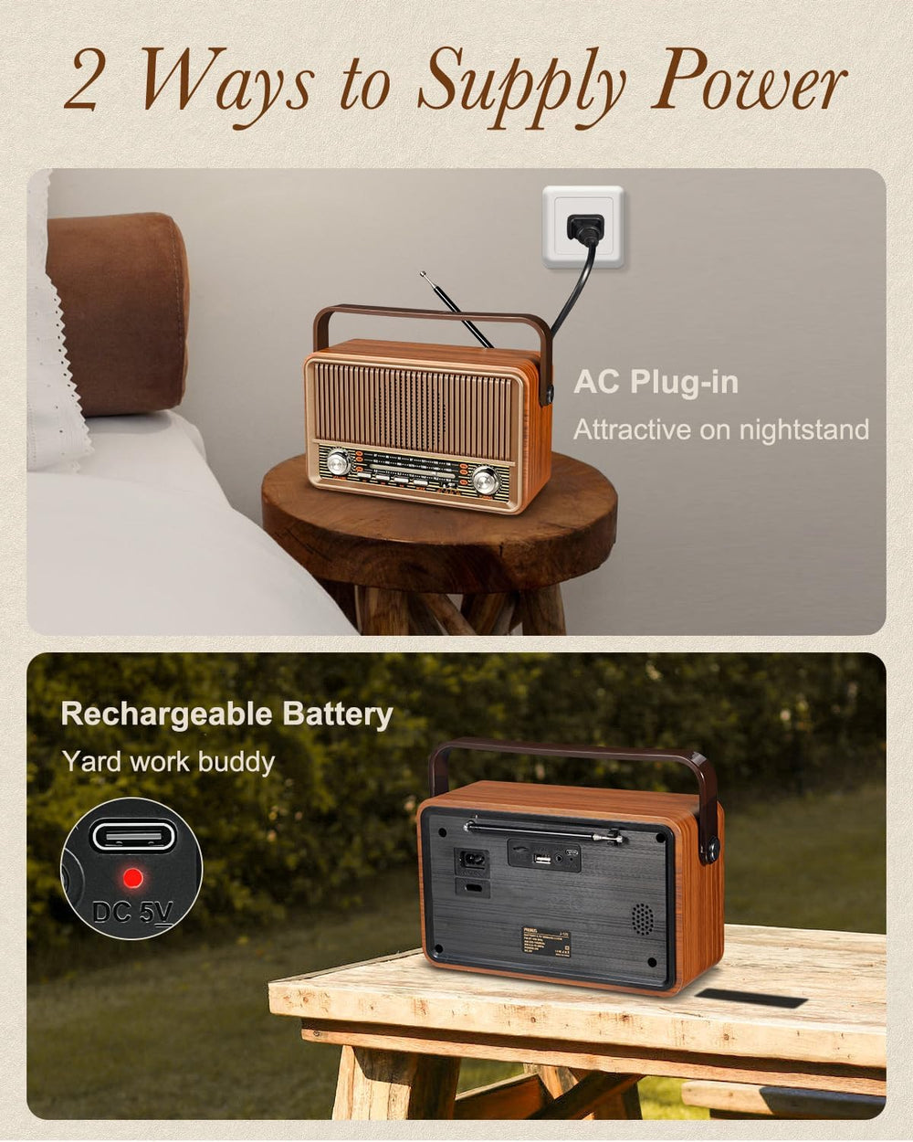PRUNUS J-120 Radio Portable AM FM, Gifts for Mom Father, Plug in Wall