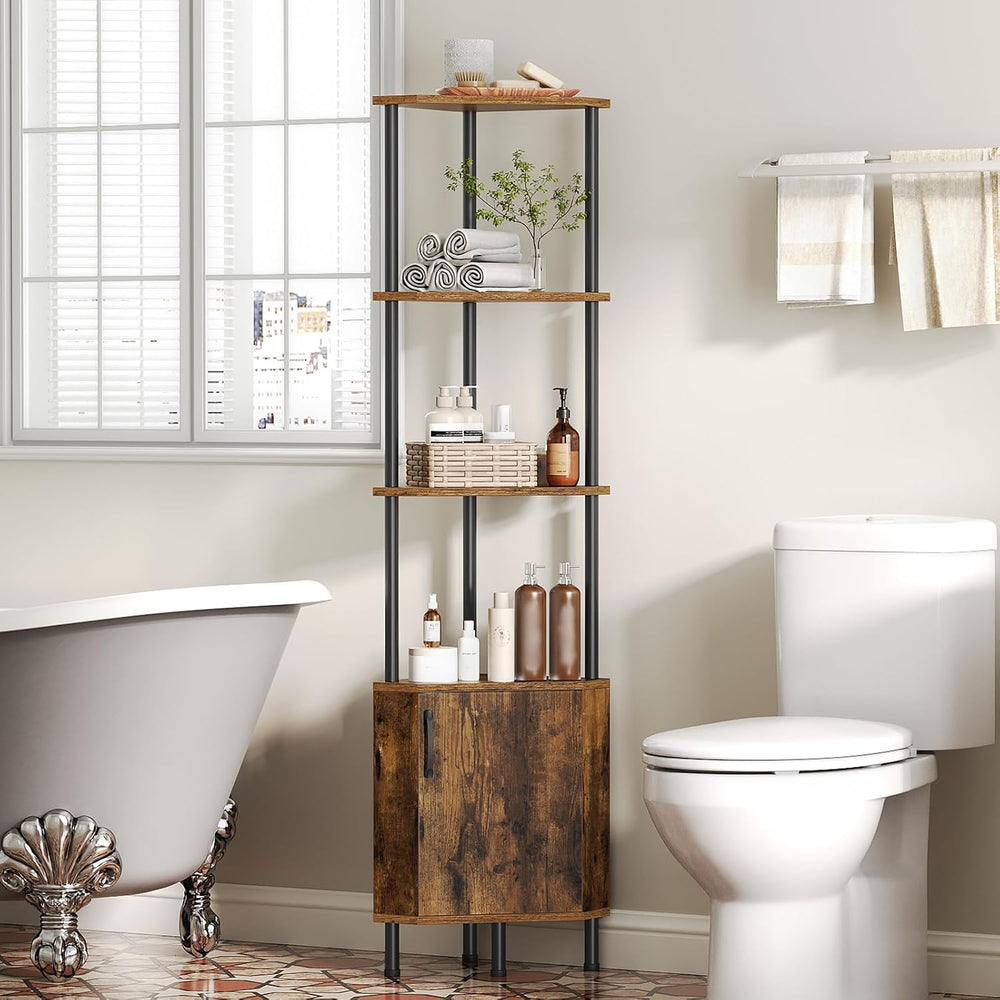HOOBRO Corner Cabinet with LED Light, Corner Shelf Stand with Storage and Doo...