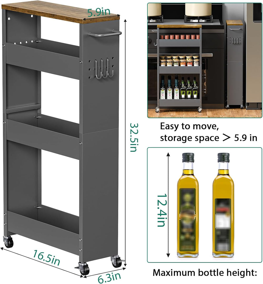 XYZLVSI Slim Storage Cart, Narrow Kitchen Rolling Cart for Small Spaces | 5.9...