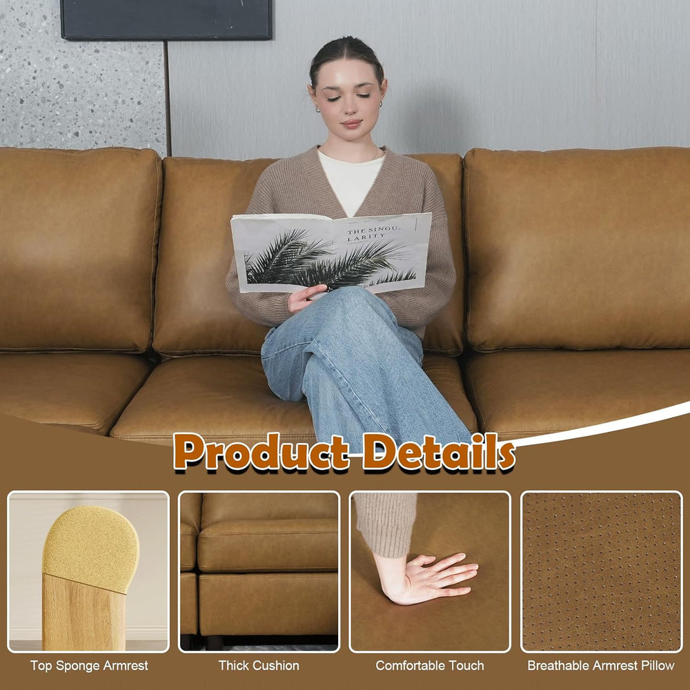 EASE MOOSE Leather Sectional Couch, L Shaped Modular Sectional Sofa, Brown | ...