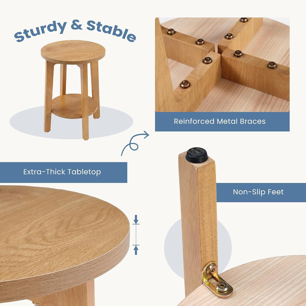 DUMOS Small Round Side Tables for Small Spaces, 2-Tier Boho End Table with St...