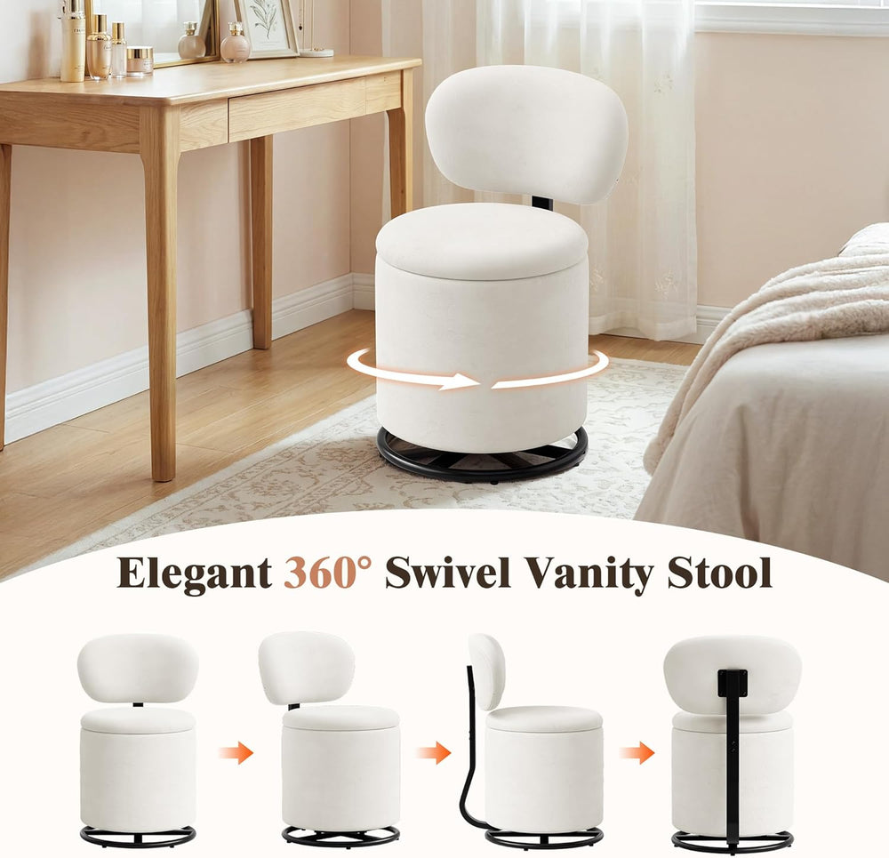 LIVELYGLOW Velvet Vanity Chair with Independent Backrest, 360° Swivel Makeup ...
