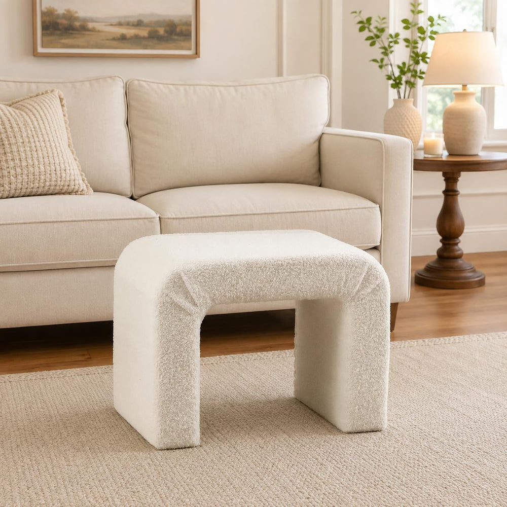 Modern Boucle Ottoman Footstool, 24" Arched Upholstered Vanity Stools fo...