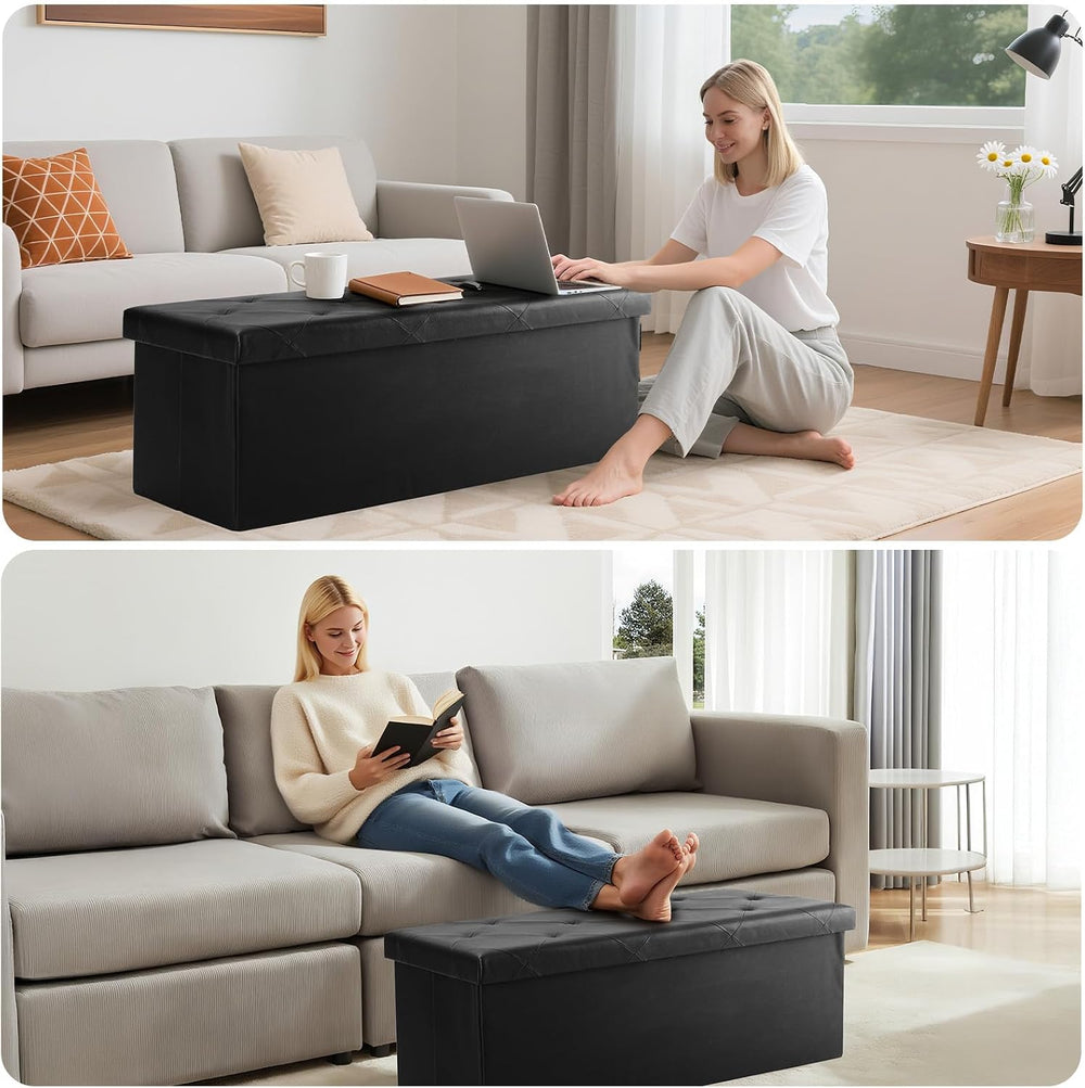 DUMOS 43 Inch Folding Ottoman with Storage Bench, Foot Rest Stool Ottoman | U...