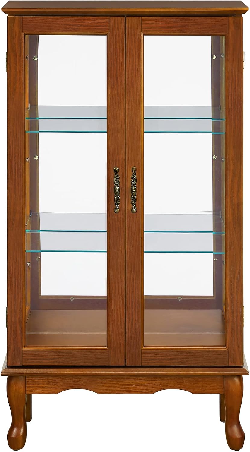 Lighted Curio Cabinet, Modern Floor Standing Glass Curio Cabinet Display Case...
