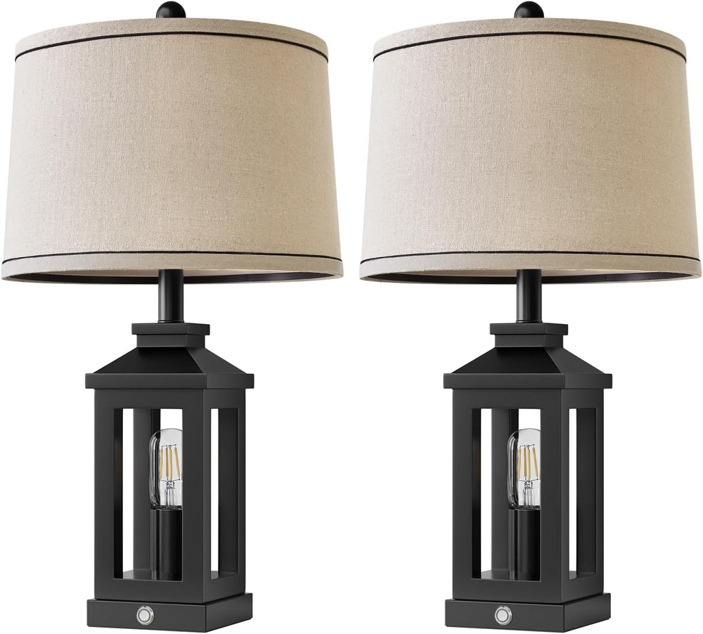 BOBOMOMO 23.75" Farmhouse Black Table Lamps Set of 2– Rustic Bedside Lam...