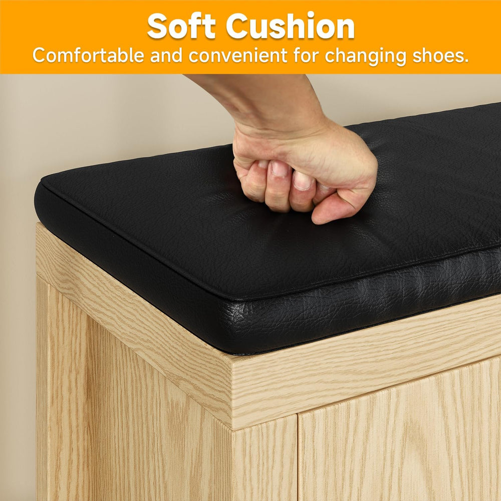 UNIQUITE 40" Shoe Storage Bench with Flip Drawers & Padded Seat Cush...