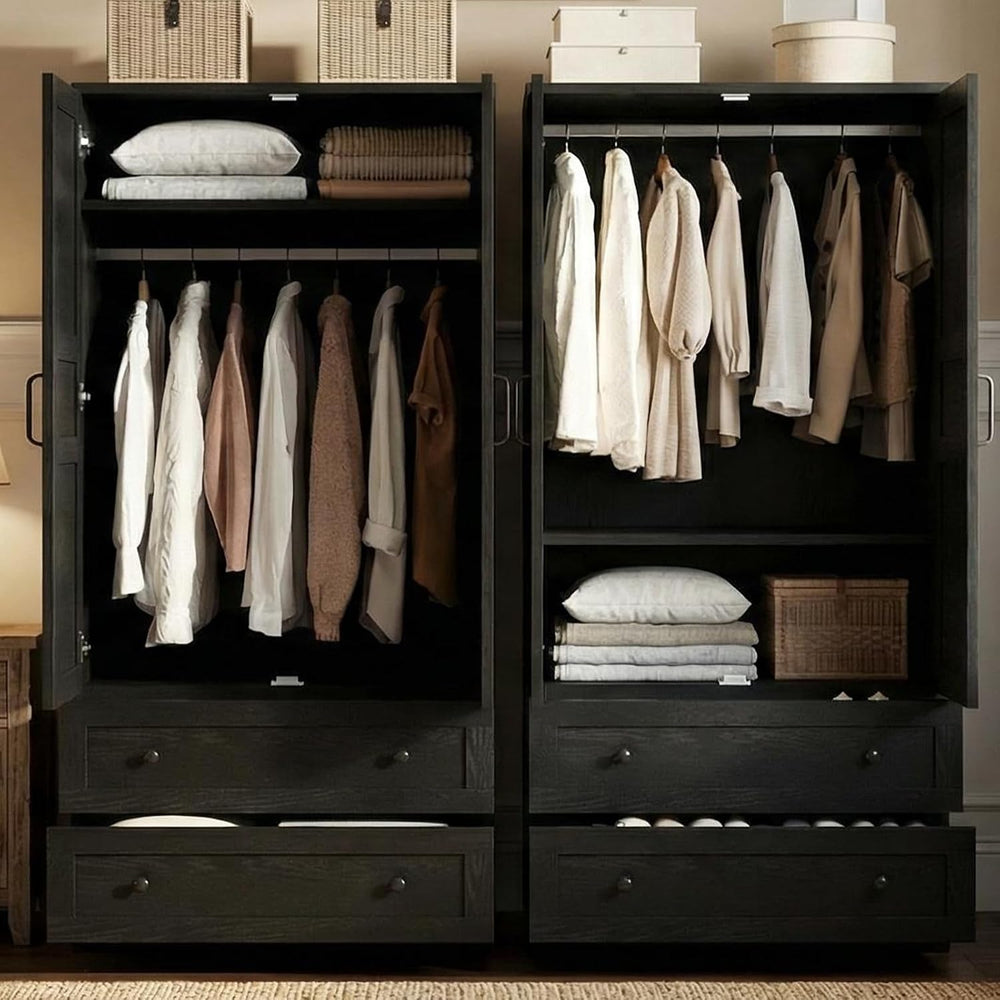 IDEALHOUSE Armoire Wardrobe Closet with 2 Drawers, 72" Tall Wooden Cloth...