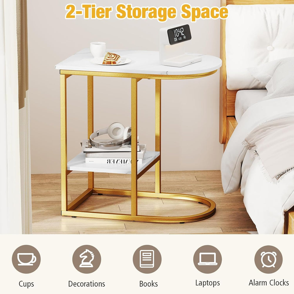 Giantex C Shaped End Table Set of 2, Modern Sofa Side Table with Faux Marble ...