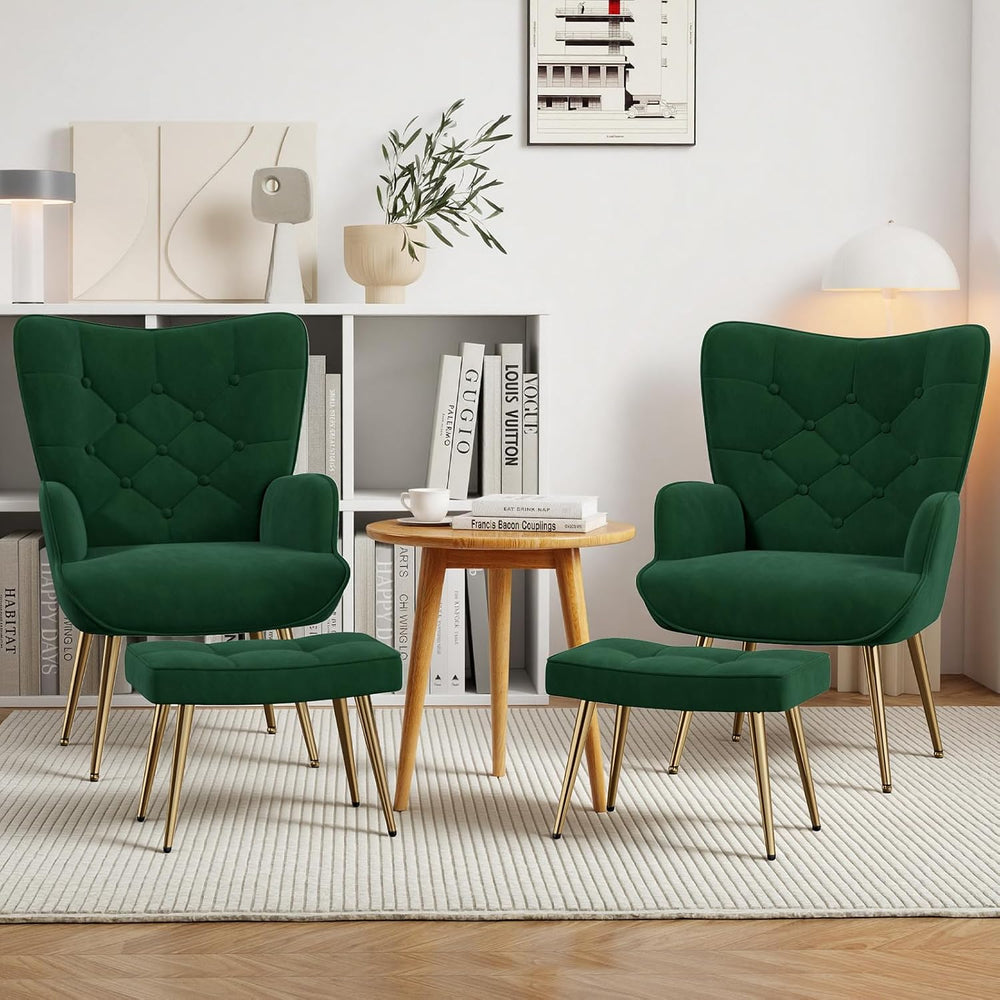 Nalupatio Accent Chair with Ottoman Footstool Set, Mid Century Modern Velvet ...