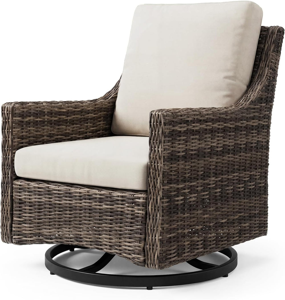 Outdoor Swivel Rocker Patio Chair with Premium Cushion, High Back Wicker Pati...