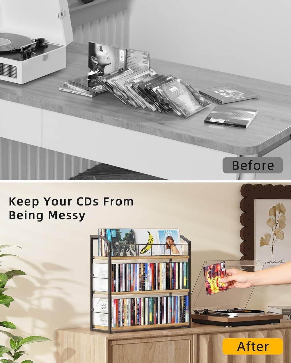 3-Tier CD Holder, CD Storage Rack for Non-slip Feet, Premium Display Organize...
